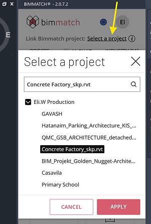 Linking a Plant 3D model to an online Bimmatch project