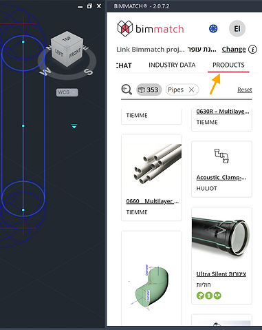 Bimmatch market products catalog in Plant 3D